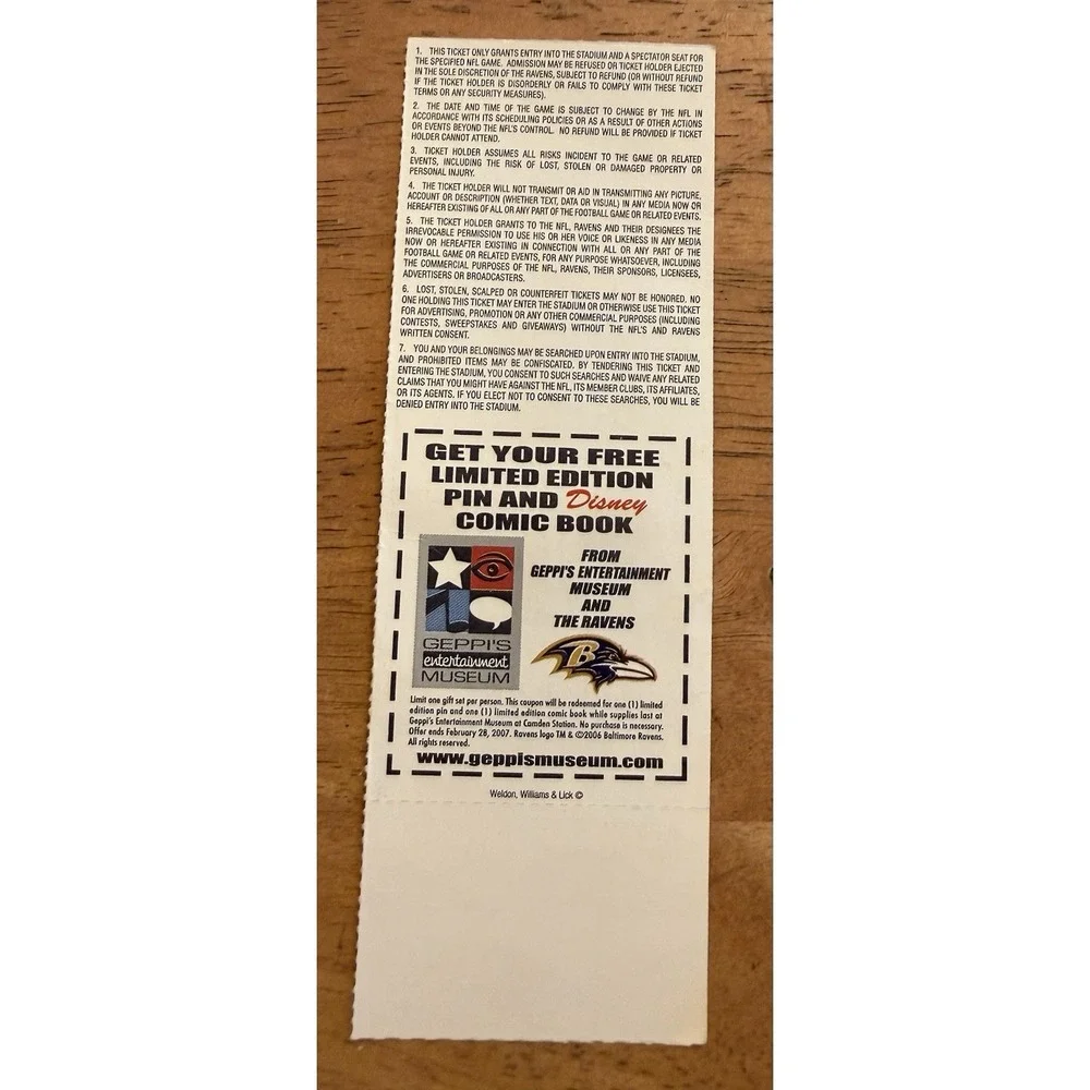 Baltimore Ravens AFC Wild Card Divisional Playoff Ticket Stub 2004 Vs Titans